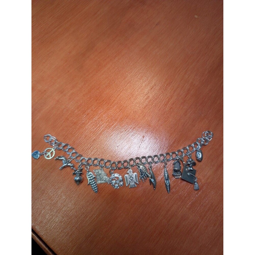 Heavy Vintage Sterling Silver Charm Bracelet 16 Sterling Charms